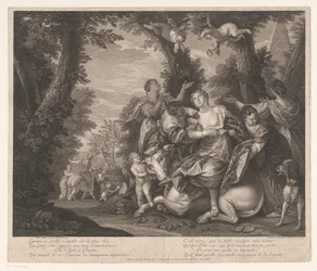 Europa y Júpiter en un paisaje con árboles