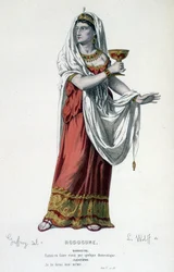 El personaje de Cleopatra en la tragedia Rodogune princesa de los Partos - Teatro completo: (Colección de obras de Corneille) dibujo de Geffroy, grabado por L. Wolff - ed. Laplace, Sanchez y Cie, París 1884