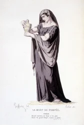 El personaje de Cornelie en la obra de teatro La muerte de Pompeyo - Teatro completo: (Compendio de obras de Corneille) dibujo de Geffroy, grabado por Colin - ed. Laplace, Sanchez et Cie, París 1884