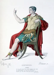 Personaje de Pompeyo en la obra de teatro Sertorius - Teatro completo: (Colección de obras de Corneille) dibujo de Geffroy, grabado por Delanoux - ed. Laplace, Sanchez et Cie, París 1884