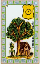 tarot del mago Belline dibujado por Edmond Billaudot c. 1845 y entregado al clarividente Belline para su reedición: carta del país salud