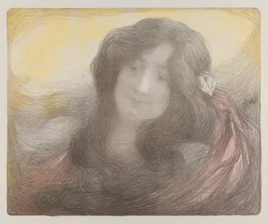 Niña con el pelo largo , c. 1898 (litografía en color)