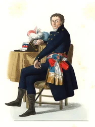 Ferdinand Guillemardet (1765-1809), embajador de la república francesa en España siglo XVIII, basado en una pintura de 1798 por Francisco Goya (1746-1828) - Litografía de una ilustración de Edmond Lechevallier-Chevignard (1825-1902), de Georges Duorges Ple