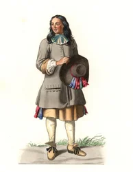 Campesino francés del siglo XVII, después de un grabado de 1679, por Jean Saint Jean - Litografía de una ilustración de Edmond Lechevallier-Chevignard (1825-1902), de 