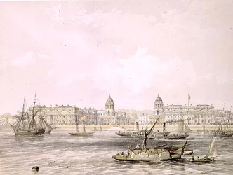 Hospital de Greenwich, grabado por Thomas Picken, publicado en 1852 por Lloyd Bros. & Co.