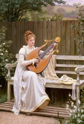 "Con Amore" Joven tocando la lira. Pintura de Edward Blair Leighton (1853-1922) 1895