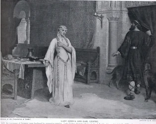 Lady Godiva y el conde Leofric, ilustración de «Hutchinson