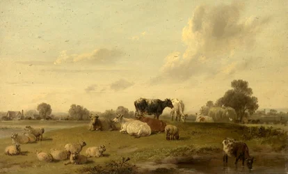 Paisaje con ganado y ovejas