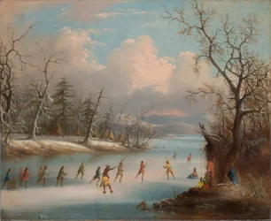 Indias jugando lacrosse en el hielo