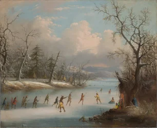 Indios jugando al lacrosse sobre el hielo, 1859