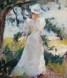Mi esposa, Emeline, en un jardín