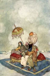 Durante todo ese tiempo, la princesa había estado observando el combate desde el tejado del palacio, ilustración de "El cuento del caballo mágico".