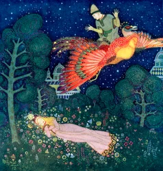 Ilustración para el cuento ruso El pájaro de fuego