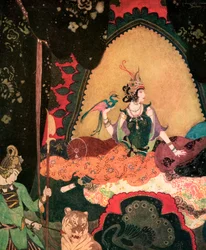 Layla sosteniendo un pájaro, de Edmund Dulac