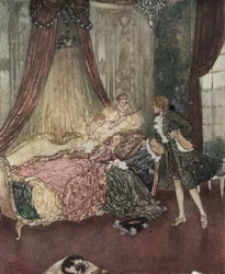 La bella durmiente: El príncipe azul descubre a la bella durmiente, c.1910 (litografía)