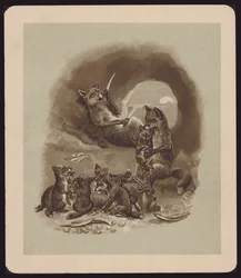 Ilustración de The Fox and the Goose de E Caldwell (litografía en color)