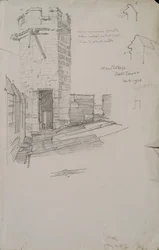 Boceto de la Torre de la Campana en New College, mostrando detalle del techo de plomo, 1908 lápiz sobre papel
