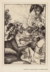 La guirnalda del Kaiser: "Kultur", Comedor de Sapos al Kaiser Comus (litografía)