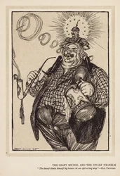 La guirnalda del Kaiser: El gigante Michel y el enano Wilhelm (litografía)