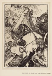 La guirnalda del Kaiser: El vino de Circe y el Comus prusiano (litografía)