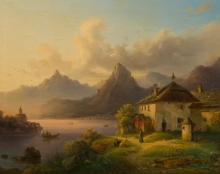 Paisaje con un lago de montaña.