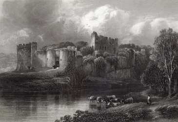 Castillo de Chepstow, grabado por R. Hinshelwood, impreso por Cassell und Company Ltd