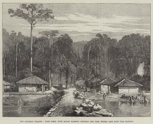 Las Islas Andamán, Hope Town, con el Monte Harriet, mostrando el muelle donde Lord Mayo fue apuñalado