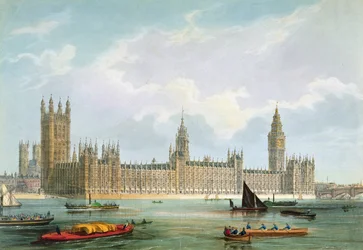 Las Nuevas Casas del Parlamento, grabado por Thomas Picken publicado por Lloyd Bros. y Co., 1852