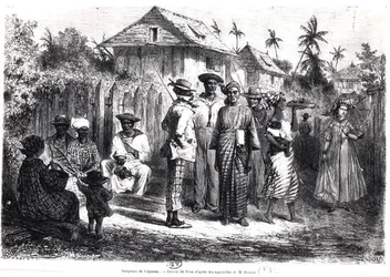 Nativos de Cayena, después de acuarelas de M. Bouyer, grabado por Antoine Valery Bertrand (n.1823)