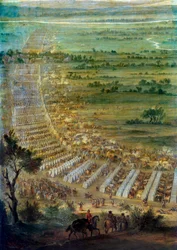 Captura de la ciudad de Dole en Franche Comte por Luis XIV (1638-1715), el 6/06/1674 Detalle que representa el campamento militar. Pintura de Juan Pablo (conocida hacia 1675-1683). Sol 2,29x3,3 m Versalles, musee du chateau