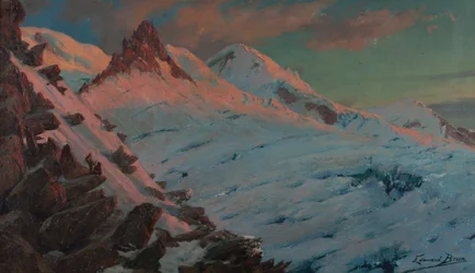 Dos alpinistas llegando a Les Grands Mulets (macizo del Mont-Blanc) (Óleo sobre cartón)