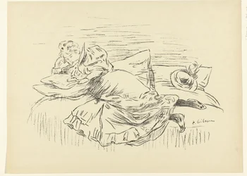 La mujer que lee se acuesta en la cama
Croquis
L