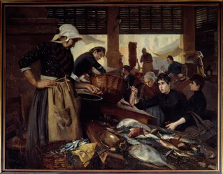 Vista de la Sala Delacroix. Paseo del pescado de Marsella. Pintura de Edouard Cremieux (1856-1944)