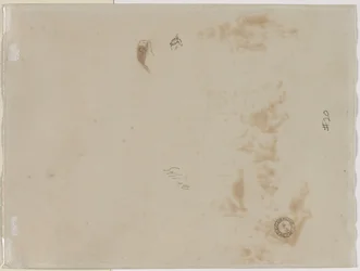 Boceto de un hombre con el brazo levantado y boceto de un casco, 1878