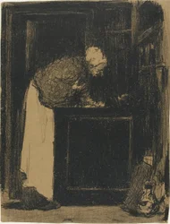 Anciana ante un fogón