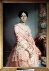 Retrato de Madame F. Pintura de Édouard Dubufe (1820-1883). Siglo XIX. Dimensiones 1,3 x 0,89 m. París, Museo de Orsay