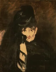 Berthe Morisot con sombrero de luto y velo largo