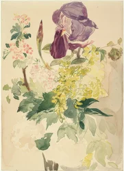 Ramo de flores con lirio, lluvia dorada y geranio. 1880