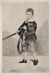 Niño con espada, girado a la izquierda