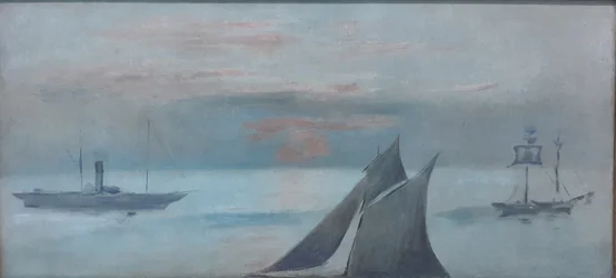 Francés: Barcos en el mar, sol poniente