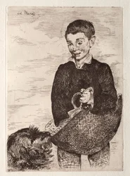 El niño con el perro, con la cesta