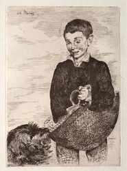 El niño con el perro, con la bolsa