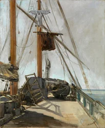 ""La cubierta de un barco"" - Pintura de Edouard Manet (1832-1883), hacia 1860, óleo sobre lienzo - La cubierta de un barco - Óleo sobre lienzo de Edouard Manet (1832-1883), ca 1860 - 56, 4x47cm - Galería Nacional de Victoria, Melbourne