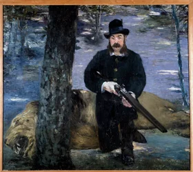 Monsieur Pertuiset. Un cazador posando cerca de un león, su trofeo de caza. Pintura de Edouard Manet (1832-1883) 1881