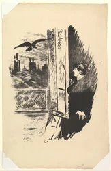Abrí Aquí la Persiana. Ilustración de El Cuervo de Edgar Allan Poe
