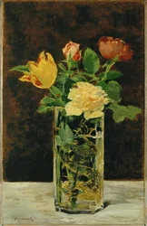 Rosa y tulipán (óleo sobre lienzo)