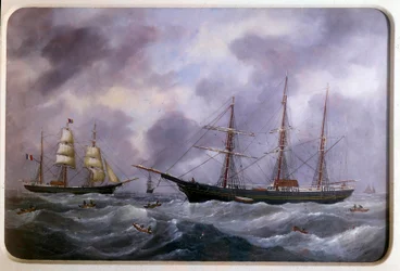 Barcos pescando en el banco de Terranova en 1885. Acuarela de Edouard Adam (1847-1929) 1885. París, Museo de la Marina