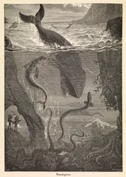 Frontispicio de "Veinte mil leguas de viaje submarino" de Julio Verne, c.1870 (grabado)