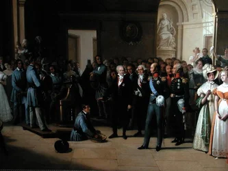 El zar Alejandro I (1777-1825) visitando el Hotel de La Monnaie de París el 25 de mayo de 1814