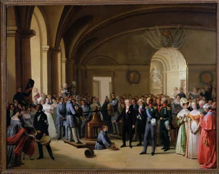 El zar Alejandro I (1777-1825) visitando el Hotel de La Monnaie de París el 25 de mayo de 1814, 1844